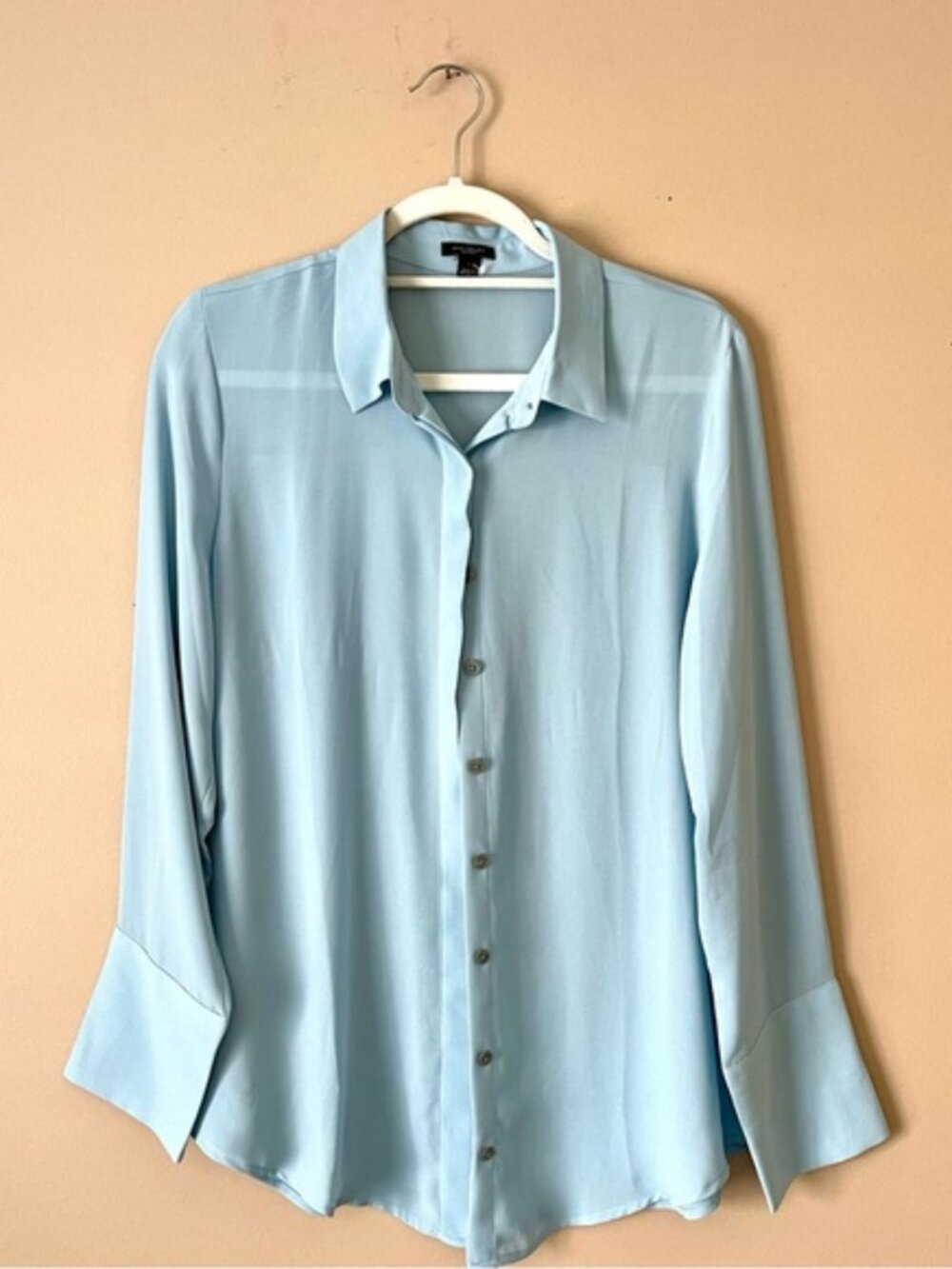 ANN TAYLOR FACTORY | Sky Blue Button Down Blouse Sz L